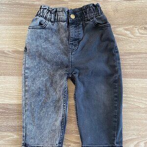 Acidwash colorblock denim mom jeans